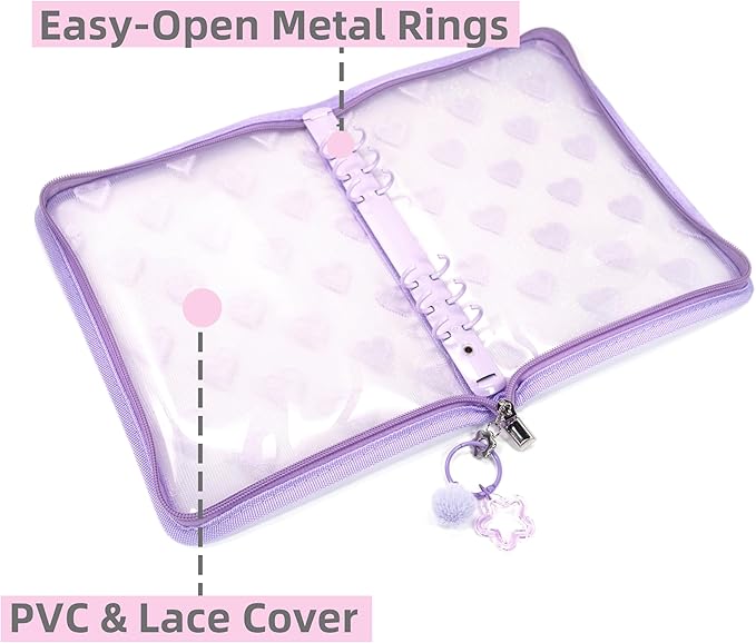 Chillpaper Enamel Pin Display Book Collection Trading Book Portable Brooch Pins Holder Storage Organizer Case Zippered (Purple Heart Lace)