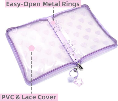 Chillpaper Enamel Pin Display Book Collection Trading Book Portable Brooch Pins Holder Storage Organizer Case Zippered (Purple Heart Lace)
