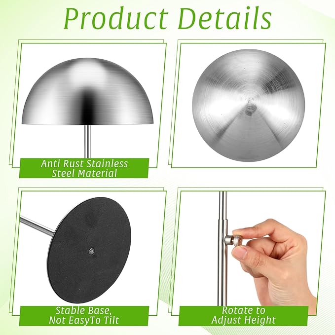Sintuff 4 Pcs Hat Display Stand:adjustable 7.9-15.7inch Wigs Head Holder Stand Non Slip Stainless Steel Metal Rack for Multiple Hats Wig Storage Styling Practice(Silver,Round Base)
