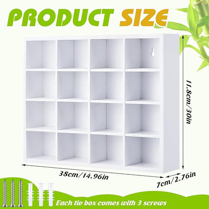 Wesiti Tie Box Organizer Wall Mounted Tie Rack with 16 Compartments Bamboo Belt Holder for Men Scarf Necktie Home Wall Closet(White Color,1 Piece)