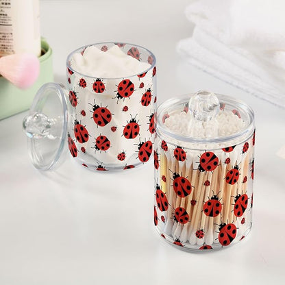 ALAZA 2pcs Animal Ladybird Cartoon Qtip Holder Dispenser 14 oz Bathroom Storage Clear Apothecary Jars Containers Cotton Ball,Cotton Rounds,Floss Picks, Hair Clips, Food