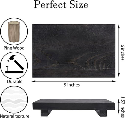 Bathroom Counter Organizer Wood Pedestal Stand Farmhouse Decorative Tray Soap Holder for Kitchen Decor, 9" x 6" - Black