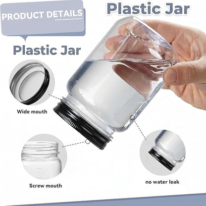 novelinks 16 oz Clear Plastic Jars with Lids, Refillable 16oz Mason Jars with Lids & Storage Containers for Kitchen & Household Use (15 Pack,Black)