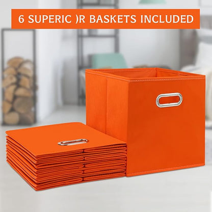 Black Fabric Cubby Storage Bins,13x13x13 Inches ,Cube Organizer Bin Foldable Storage Boxes with Dual Handles Fabric Organizer Box and collapsible Storage basket,Set of 3,Orange