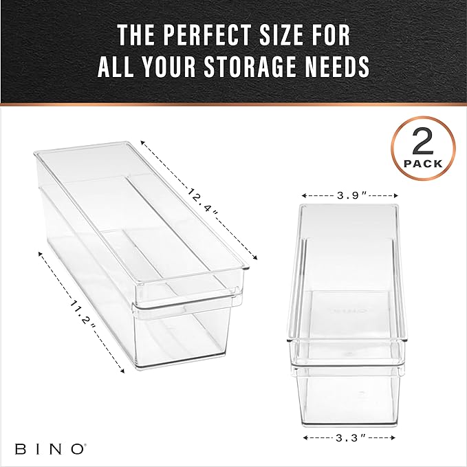 BINO | Plastic Storage Bins, Small - Shallow | THE HANDLER COLLECTION | Multipurpose Organizer Bins | Kitchen Pantry Organizers and Storage | Clear Containers for Organizing Home | Freezer Organizer