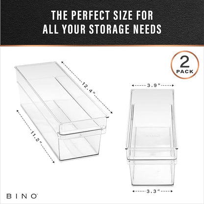BINO | Plastic Storage Bins, Small - Shallow | THE HANDLER COLLECTION | Multipurpose Organizer Bins | Kitchen Pantry Organizers and Storage | Clear Containers for Organizing Home | Freezer Organizer