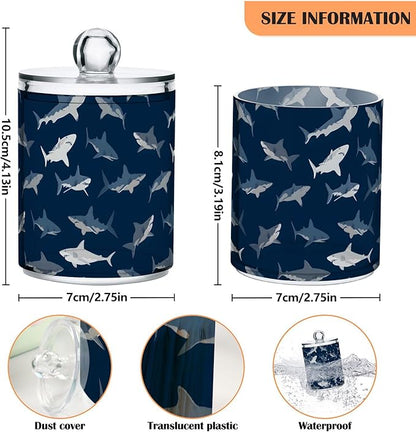 ALAZA 4pcs Dark Blue Shark Fish Qtip Holder Dispenser 14 oz Bathroom Storage Clear Apothecary Jars Containers Cotton Ball,Cotton Rounds,Floss Picks, Hair Clips, Food