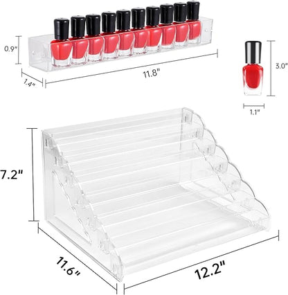 Nimiah Nail Polish Organizer Holder - 7 Layers Nail Supplies Rack Holds up to 96 Bottles Clear Acrylic Display Shelf for Eyeglass Essential Oils Ink Storage