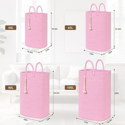 Woven Laundry Basket for Clothes, 65L Large Rectangle Laundry Hampers, Nursery Storage Basket for Toys, Tall Dirty Clothes Hamper for Bedroom Aesthetic, Bathroom, Laundry Room