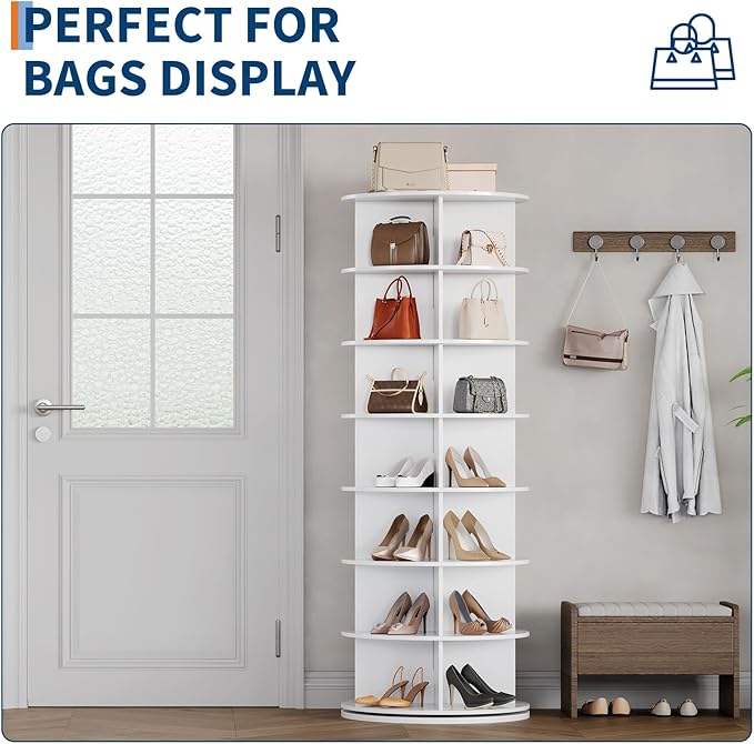 GarveeHome 7 Tier Rotating Shoe Rack Tower, 360° Revolving Free Standing Spinning Shoe Organizer, Vertical Spinning Shoes Display, Shoes Rack Storage Round Carousel, Rotate Shoes Closet Organization
