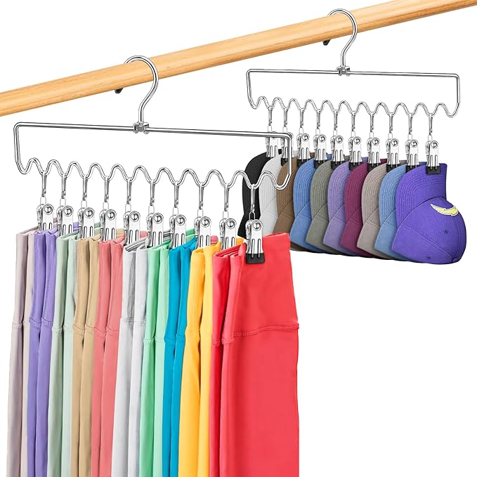 Pants Hangers Space Saving with Clips,Closet Organizers and Storage,20 Non-Slip Rubber Clips Metal Legging Organizer for Jeans Skirt Home Essentials,Dorm Room Essentials for College Students Girls Guy