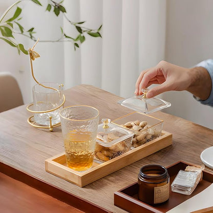 2 Pcs Bamboo Utensil Organizer Set, Small Silverware Organizer with Two Versatile Trays, Wooden Drawer Storage Solution for Kitchen Essentials, 29 x 11 x 3 cm, Natural Finish