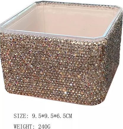Bling Luxurious Rhinestone Desktop Organizer - High-End Makeup Storage Box Organizer Holder - Elegant Vanity Lipstick Display for Bedroom Dressing Table (Silver)