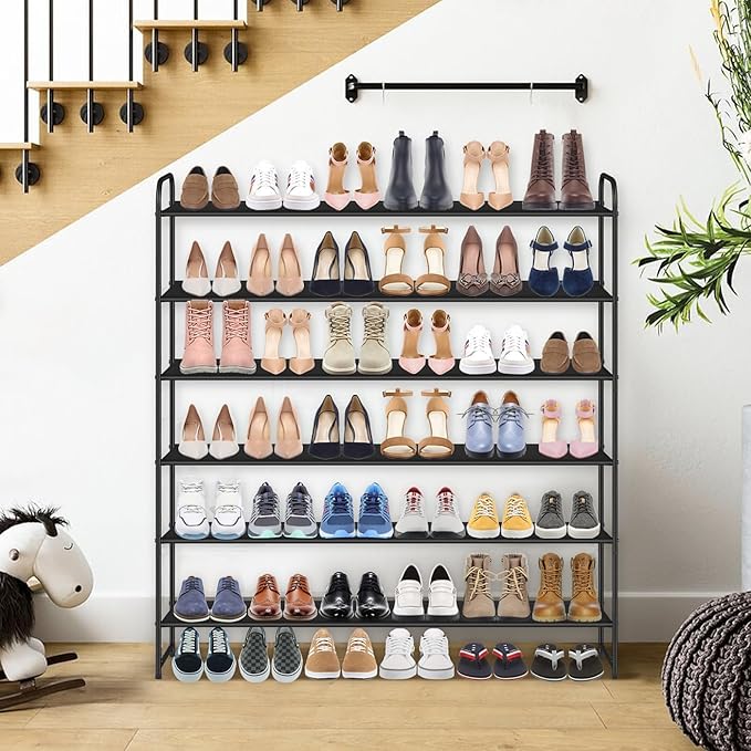 KIMBORA 6 Tier Long Shoe Rack, Wide Shoe Storage Organizer Sturdy Sneaker Shelf for Floor, Bedroom 42 Pairs (Black)