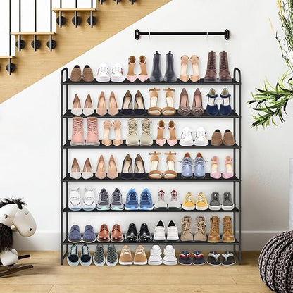 KIMBORA 6 Tier Long Shoe Rack, Wide Shoe Storage Organizer Sturdy Sneaker Shelf for Floor, Bedroom 42 Pairs (Black)