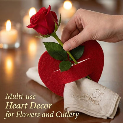 12PCS Valentine Silverware Holder Heart Pockets,Red Felt Heart Shape Valentine's Day Silverware Holder,Heart Shaped Flatware Pocket for Birthday Mother's Day Holiday Party Table Setting Decor