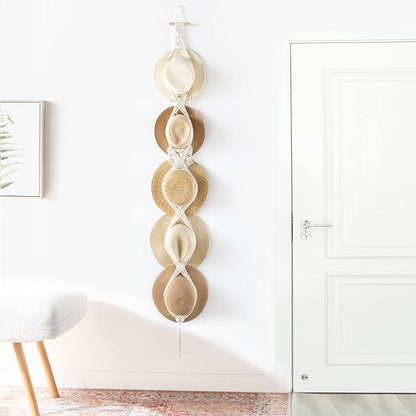 Dahey Macrame Hat Hangers Hat Rack for Wall Cowboy Hat Organizer Hanging Display Hand Weaving Bobo Hat Holder Westen Decor for Wide Brim Hats Bowler Fedora Hats, 5 Hats Style