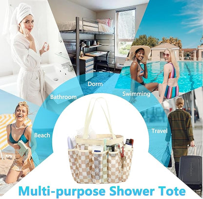 Fammart Mesh Shower Caddy Portable for College Dorm Room Essentials, Odorless Polyester Large Shower Tote Bag with Dual Handles, 8-Pocket Quick-Dry Toiletry Organizer for Travel, Beach, Camping, Gym
