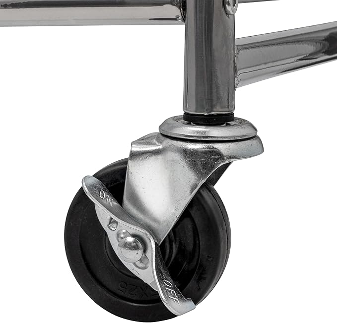 Household Essentials 6028-1 Rolling Laundry Cart with Hanging Bar - Chrome Finish, STORAGE, Metallic