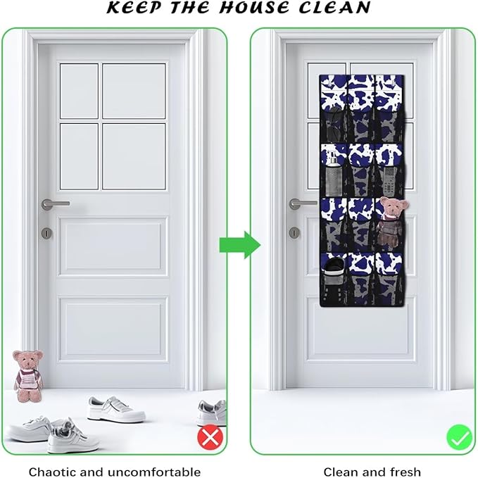 Purple Cowhide Over The Door Shoe Organizer Mesh Fabric Wall Hanging Storage 12 Pockets Over The Door Closet Organizer Space Saving Shoe Holder Hanger