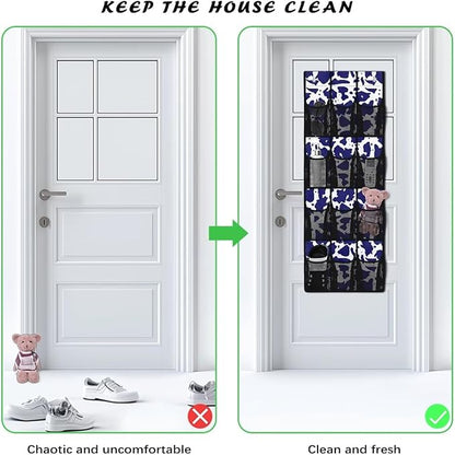 Purple Cowhide Over The Door Shoe Organizer Mesh Fabric Wall Hanging Storage 12 Pockets Over The Door Closet Organizer Space Saving Shoe Holder Hanger