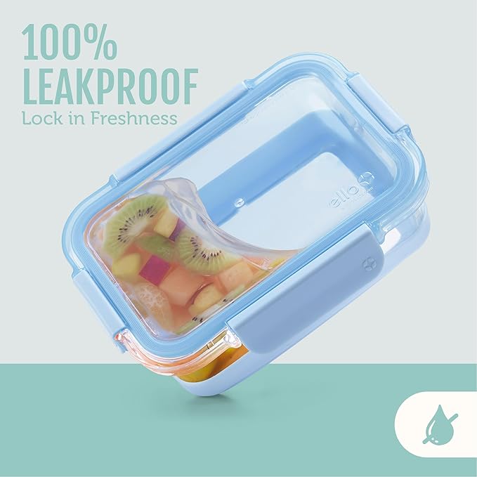 Ello Duraglass Refresh 3.4 Cup Meal Prep Sets 10Pc, 5 Pack Set- Glass Food Storage Container with Silicone Boot and Airtight BPA-Free Plastic Lids, Dishwasher, Microwave and Freezer Safe, Melon