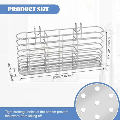 Stainless Steel Cutlery Hanging Basket for Knife Fork Spoon, Quick Drying Compartmental Utensil Drainage Rack, Rustproof Hollow Out Utensil Drying Basket for Kitchen