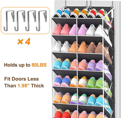 UVIAHOMI 20-30 Pairs Over the Door Shoe Organizer, Clear Pockets Hanging Shoe Storage for Closet, 10-Tier Door Shoes Rack, Handing Shoes Holder Fit All the Family's Sneakers, Boots, Heels, Dark Grey