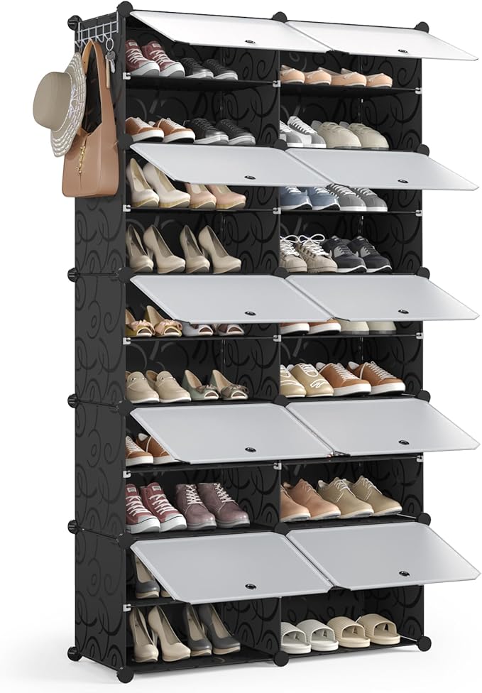 Mondeer Shoe Rack, Plastic Shoe Cabinet, 10 Levels, Shoe Rack Organiser Holds 40 Pairs of Shoes, Space Saving, for Hallway, Bedroom, Living Room, Entrance (Black)