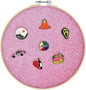 Round Badge Brooch Display Wall Hanging Pin Display Glitter Board Jewelry Storage Pin Collection Banner with Bamboo Hoop for Enamel Pins Buttons and Labels (Pink-Faux Leather)
