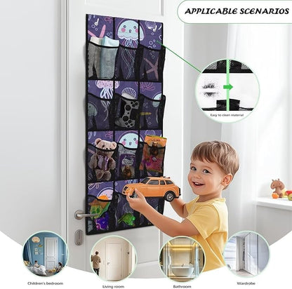 Jellyfish Over The Door Shoe Organizers,Shoe Rack for Door,Hanger Storage Organizer for Closet,Classroom Headphone Storage with 12 Mesh Pockets,Breathable Storage Bag