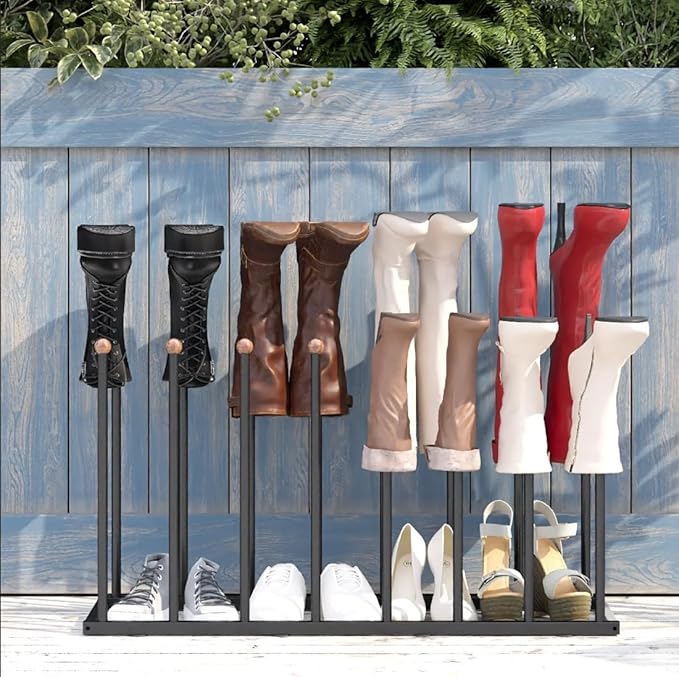 Boot Rack for Tall Boots, Free Standing Shoe Rack with 16 Posts, Holds 8 Pairs of Boots, Upside Down Storage Design Prevents Wrinkles & Creases, Metal Organizer for Closet, Entryway, Garage, Black