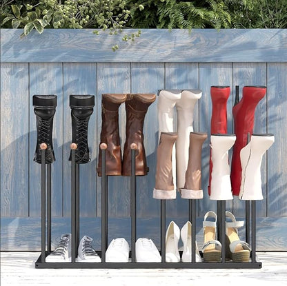 Boot Rack for Tall Boots, Free Standing Shoe Rack with 16 Posts, Holds 8 Pairs of Boots, Upside Down Storage Design Prevents Wrinkles & Creases, Metal Organizer for Closet, Entryway, Garage, Black