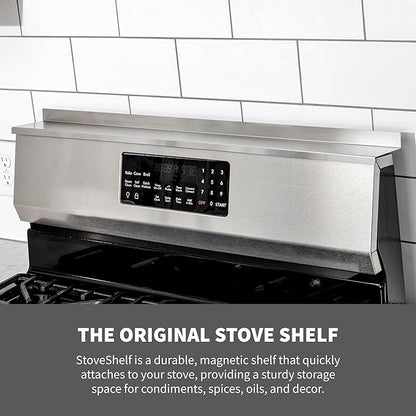 StoveShelf 24" Apartment Length Stainless Steel Finish Magnetic Shelf for Kitchen Stove - Kitchen Storage Solution with Zero Installation - Over Stove Spice Rack Organizer