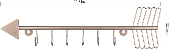 MyGift 12 Inch Wall Mounted Rose Gold Tone Metal Arrow Shaped Jewelry Organizer, Hanging Storage Display Rack with 6 Hooks for Necklaces Bracelets Keys