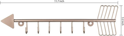 MyGift 12 Inch Wall Mounted Rose Gold Tone Metal Arrow Shaped Jewelry Organizer, Hanging Storage Display Rack with 6 Hooks for Necklaces Bracelets Keys