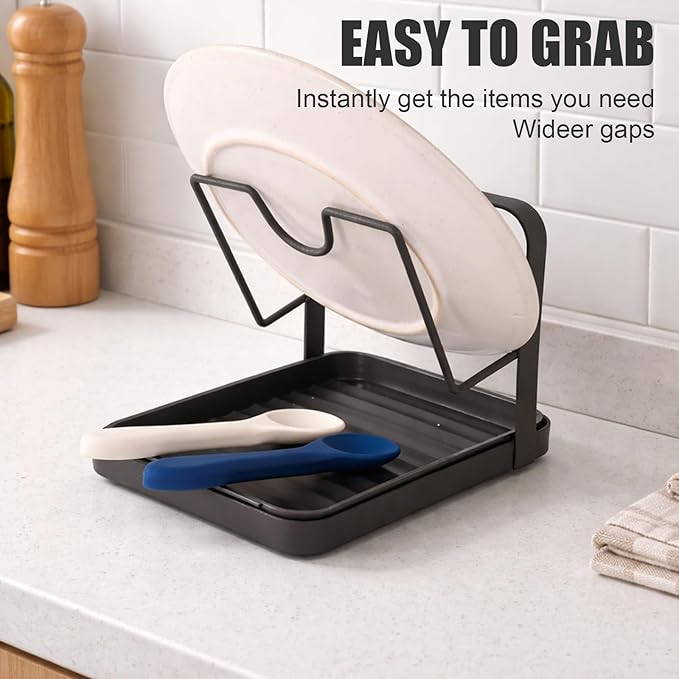 Pot Lid Holder, Carbon Steel Lid Holder Hand Free Slow Cooker Organizer for Bracket Keeping Countertops Kitchen Clean