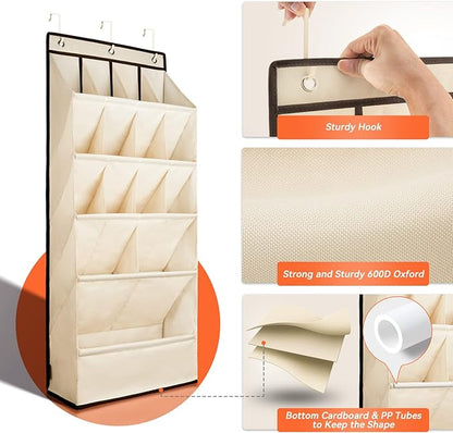FENTEC 1 Pack Over the Door Shoe Organizers, Hanging Shoe Organizer with Large Deep Pocket Shoe Holder for Closet Shoes Rack for Wall, Over Door Shoe Storage Hold up to 18 Pairs Shoes, Beige