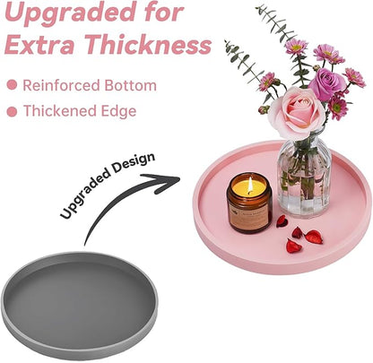 NiHome Thickened Silicone Vanity Organizer Tray for Bathroom Accessories, Kitchen Countertop, Living Room Decor, Multipurpose Shatter-Resistant Round Tray Decor for Candle, Perfume, Soap, Plant (Pink)