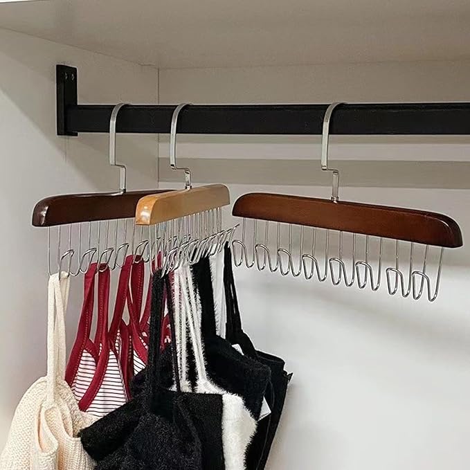 Anti Slip Multi Hook Coat Rack Storage Hangers, Wooden Belt Hanger for Closet with 8 Hooks, Anti Slip Multi Hook Coat Rack, Multifunctional Hanger with Multiple Hooks for Ties, Scarves (A, One Size)