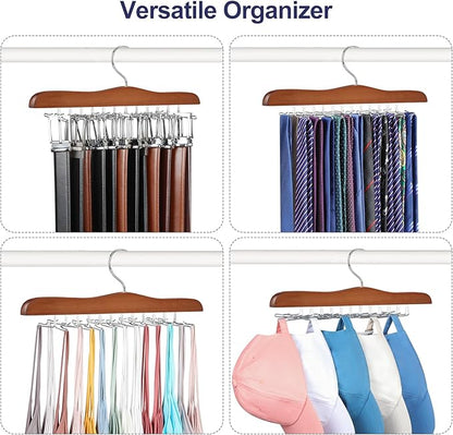 TOPIA HANGER Tie Rack Hanger for Closet, Wooden Tie Organizer for Men with 24 Folding Hooks, Space Saving Necktie Holder for Storage and Display Bra, Tank Top, Camisole (1-Pack), Walnut- CT14WA