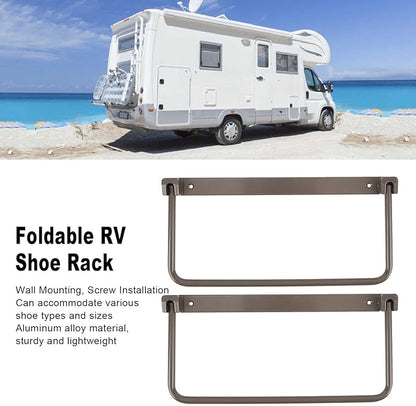 Cyrank Wall Mounted Shoe Storage Rack, Foldable RV Shoe Rack Space Saving Hanging Organizer Aluminum Alloy in Camping RV Travel (Brown)