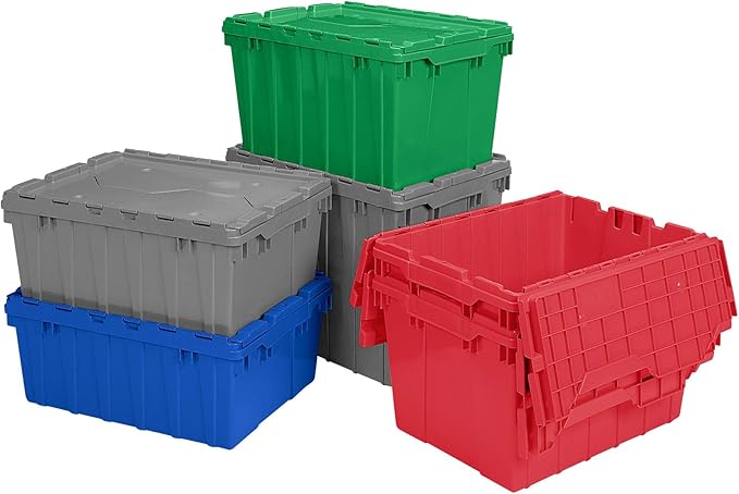 Akro-Mils 39170 Industrial Plastic Storage Tote with Hinged Attached Lid, (21-Inch L by 15-Inch W by 17-Inch H), Gray, (3-Pack)
