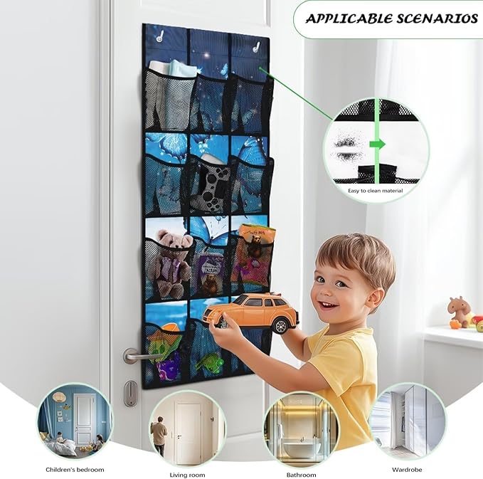 Blue Butterfly Hanging Storage Shoe Organizer for Closet 12 Mesh Pockets Over The Door Wall Closet Holder for for Boots & Sneakers Toys