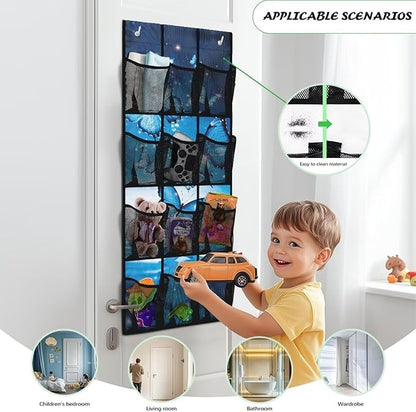 Blue Butterfly Hanging Storage Shoe Organizer for Closet 12 Mesh Pockets Over The Door Wall Closet Holder for for Boots & Sneakers Toys