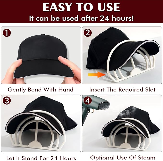 Cap Brim Bender 4PCS Baseball Hat Curving, Hat Shaper for Fitted Hats, Trucker Cap, Flat Brim, Perfect Curve Bender,Accessories for Women and Men (White)