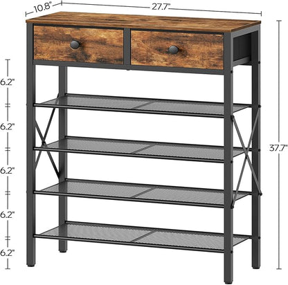 YATINEY 5 Tier Shoe Rack, Large Capacity Shoe Storage Organizer, Metal Shoe Shelf with Drawer and Wooden Top, for 20 Pairs of Shoes, for Entryway, Closet, Rustic Brown and Black SS25BRY1N1