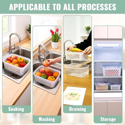3 PCS Fruit Storage Containers for Fridge Food Berry Storage Container Set with Removable Strainer Lid Berries Container for Fridge BPA-Free Plastic Crisper for Long-Term Freshness