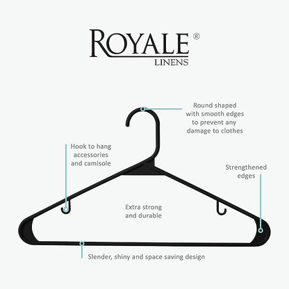 Royale Linens Plastic Hangers 40 Pack - Black Clothes Hanger with Hooks – Heavy Duty Space Saving Coat Hangers Ideal for Everyday Use for Tops, Skirt, Dress, Shirts, Pants