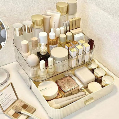 Makeup Organizer with Stackable Drawers, Bathroom Vanity Organizers and Storage, Ideal for Desk and Dresser Countertops, Great for Cosmetics, Skincare, Lipsticks, Nail Care - Cream